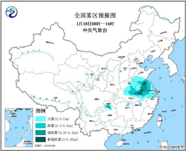 苏皖等地有大雾 华北中南部黄淮江淮等地中至重度霾维持