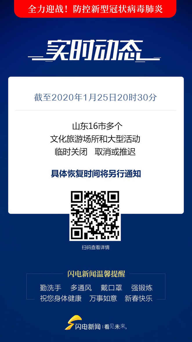 持续更新｜山东多个旅游文化场所和大型活动临时关闭、取消或推迟